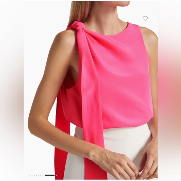 Halston Iliana Crepe Draped Top in Neon Pink SZ 10 NWT - Picture 2 of 8